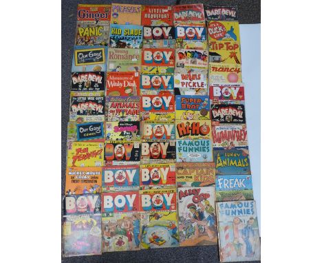 Forty-eight vintage children's comics including Boy, Ginger, Panic, Our Gang, Daredevil, Tom Terrific, Mickey Mouse and Goofy