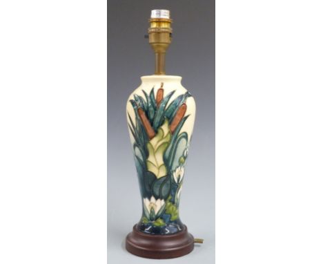 Moorcroft lamp decorated with bullrushes and water lilies, H33cm&nbsp;