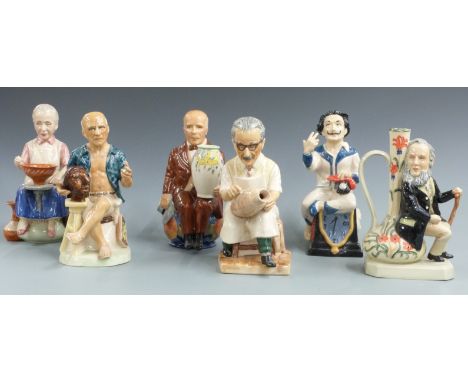 Six Kevin Francis limited edition character jugs, all artists or potters including William Moorcroft, James Macintyre, Bernar