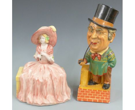 Art Deco Goldscheider style figure marks indistinct and a plaster figure of a man smoking a pipe, tallest 35cm&nbsp;