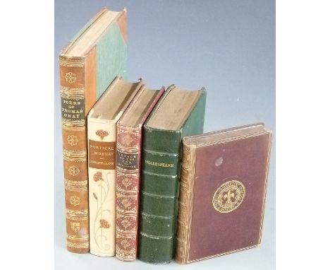 Complete Works of Shakespeare in full morocco binding, Longfellow Poetical Works 1904 in cloth boards with a decorated colour