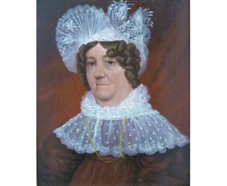 Regency oil on panel portrait of Mrs Elizabeth de Lasaux,&nbsp;wife of&nbsp;Thomas de Lasaux (prominent figure in Kent) with 