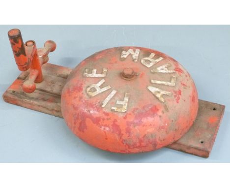 Vintage hand cranked 'Fire Alarm' with pendulum striker, H48 diameter 29cm
