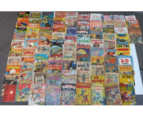 Eighty-eight various vintage comics including Punch Comics, Kerry Drake, Pep Comics, Boating, Thunder Agents, Texas Slim, All