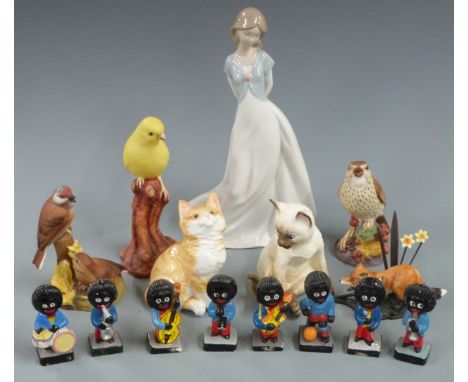 Royal Worcester cat and bird figures, Nao and Golly figures