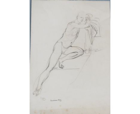 Dennis William Dring (1904-1990): Pencil sketch of lounging male,&nbsp;signed to lower edge, 38 x 27cm