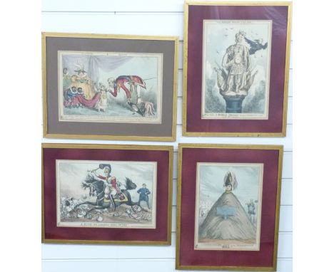 William Heath (1795-1840): Four framed 19thC hand-coloured satirical etchings. Subjects include 'A&nbsp;Kick Up Among the Wig