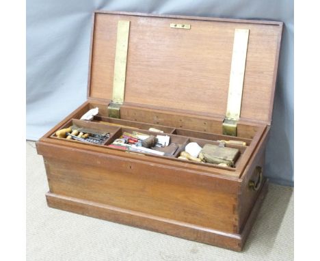 An antique cabinet maker or carpenter's tool box to include Disston saw, Stanley rule and level co planes (101, 98, 99, bulln