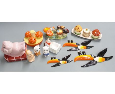 Carltonware and Crown Devon cruets and novelty ceramics, Carltonware style Guinness toucan wall plaques etc&nbsp;