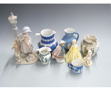 Lladro Daisa figurine of a girl sweeping and lamp, another Lladro figurine, Wedgwood Jasperware including Doric, Royal Worces