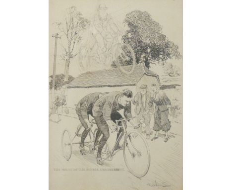 Frank Patterson (English 1871-1952): Cycling related pen and ink drawing 'The Mount of the Feeble and Decrepit' depicting a t