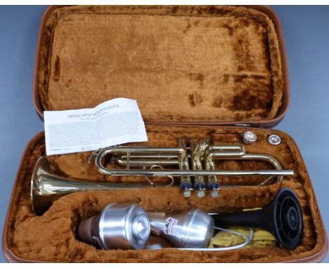 Lafleur brass trumpet stamped 'imported by Boosey &amp; Hawkes London' complete with spare Vincent Bach mouthpiece, three mut