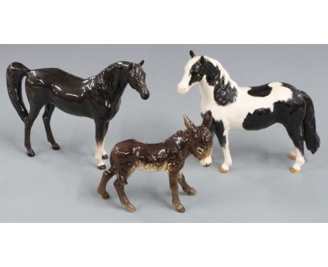 Beswick piebald pinto pony, Arab Xayal and a Goebel horse, tallest 17cm