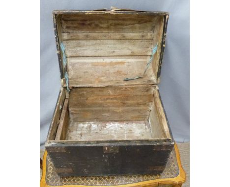 A metal bound pine domed top trunk,&nbsp;W61 x D43 x H58cm