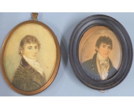 19thC portrait miniature on ivory of a gentleman, indistinctly inscribed verso possibly Andrew Lidell 8th King's Regiment fel