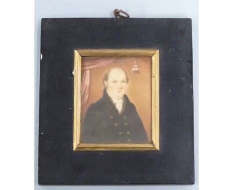 J Burman 19thC portrait miniature on ivory&nbsp;of a gentleman, with back panel marked 'J Burman miniature painter' and inscr