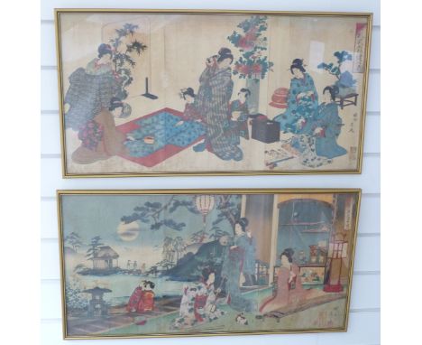 A pair of Chinese watercolours depicting ladies with seal marks and signature to both, each 36 x 69.5cm