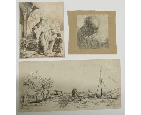 Rembrandt Van Rijn&nbsp;(1606-1669) etching of an old man with&nbsp;beard, cut down&nbsp;but with lower edge of 3 of date 163