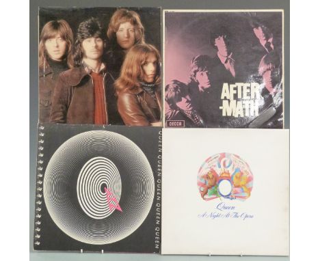 Approximately 90 albums including Badfinger - Straight Up (SAPCORD 19), Queen - Jazz (EMA 788) with attached poster, ELO, Mic