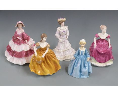 Four Coalport figurines including Louisa at Ascot, Flair, Daphne, Teresa and a Royal Worcester Grandmother's Dress