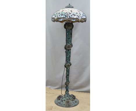 Tiffany style standard lamp with decorative metal support and base, 177cm tall