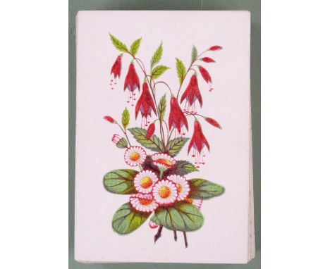 De La Rue &amp; Co. London pack of playing cards with three pence duty ace, single ended court cards and pink floral backs