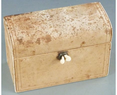 Playing card case with silk lined interior containing two packs of Grimaud playing cards, two De La Rue Bezique markers etc