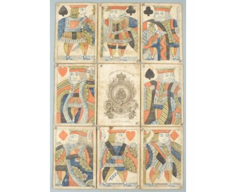 Hardy &amp; Sons part pack of playing cards with old frizzle ace, single ended court cards and blue and green backs