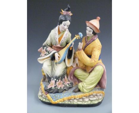 Italian figural lamp in the form of two Japanese musicians, 'G Spiller, Italy' to base, H57cm&nbsp;