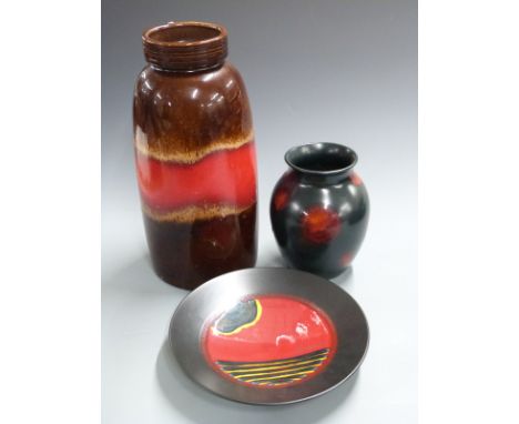 Poole pottery 'Millennium' charger, Poole vase and a mid century/retro German vase, tallest 38cm&nbsp;&nbsp;