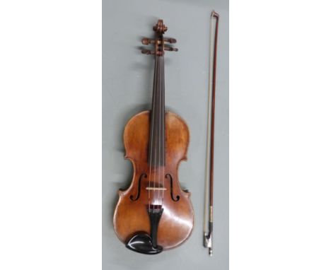 Neuner and Horsteiner circa mid 20thC viola with 39cm two piece back, in original case&nbsp;with bow&nbsp;