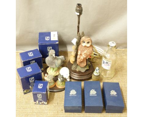 A figural bird table lamp, boxed model birds etc