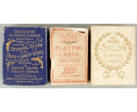 Three packs of railway or railroad interest souvenir playing cards comprising Atlantic Ocean and Head of the Great Lakes on t