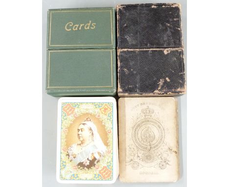 Three Goodall &amp; Son London packs of playing cards, two having Queen Victoria to backs and historical monarchs and figures