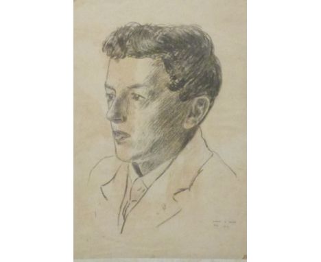 Dennis William&nbsp;Dring (1904-1990), pencil self portrait, signed and dated February 1921 lower right, 35 x 25cm, framed an