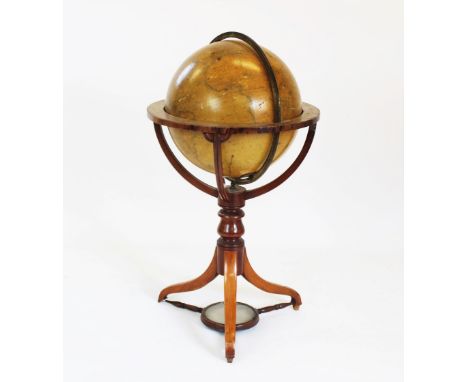 A George III terrestrial globe by Thomas Malby and Sons, later dated 1851, indistinctly marked January 1st, with brass meridi