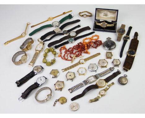 A quantity of wristwatches and movements, to include; Omega, Rotary, Lorus, Smiths, Sekonda and others, with silver watch cas