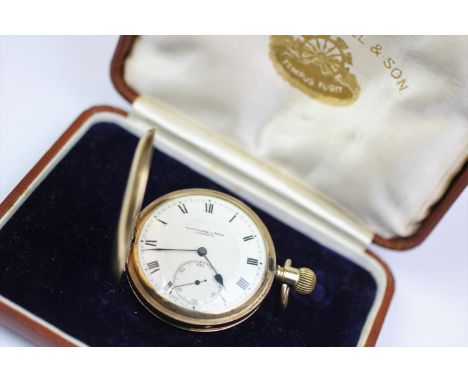 A 9ct gold full hunter pocket watch Thomas Russell & Son, Liverpool, Chester 1933, the case enclosing a white enamel dial wit
