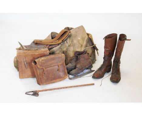 T. M. Richards, The Welsh Regiment, a named kit bag, leather boots, a campaign bed, etc (Qty)