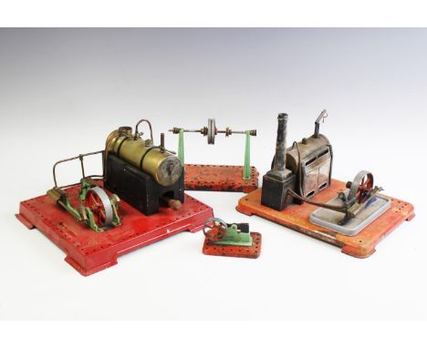 A Mamod model live steam engine with spirit burner, together with a further model live steam engine, model steam hammer, mode