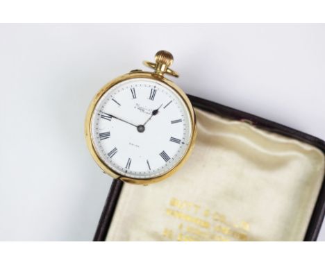 A lady's 18ct gold Mappin and Webb fob watch, the white enamel dial with black Roman numerals, monogrammed verso, 3.3cm diame