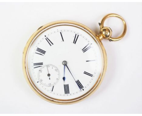 An 18ct yellow gold open face pocket watch, J W Benson, London 1870, the white enamel dial with black Roman numerals and subs