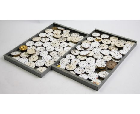 A large selection of pocket watch movements and faces, to include; enamel, silver and gold coloured dials, Doctors dial and A