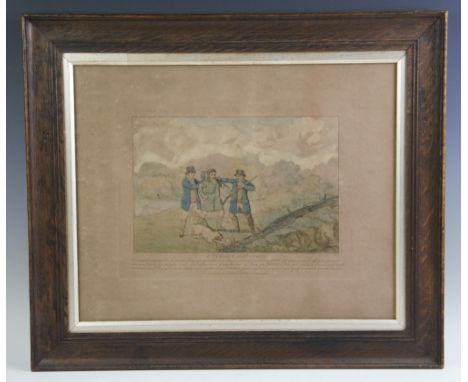 After Henry Alken (1785-1851), A set of six hand coloured prints on paper, Humorous hunting scenes to include 'A Painful Disc