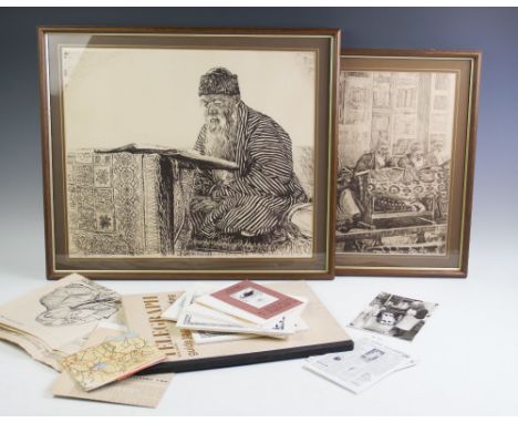Otto M Lilien, Pair of wood block prints on paper, Two scenes with Islamic scholars, Signed lower left and lower right, 38cm 