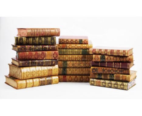 A collection of leather bound books, to include; GARDINER (S. R) 1900, Pepys Diary, Diary of John Evelyn and further similar 