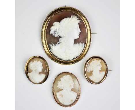A Victorian carved shell cameo brooch, designed as an allegorical portrait of 'Autumn', set in yellow metal, unmarked, with t