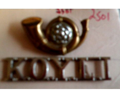 British King's Own Yorkshire Light Infantry shoulder title and WWI Regiment bugle device