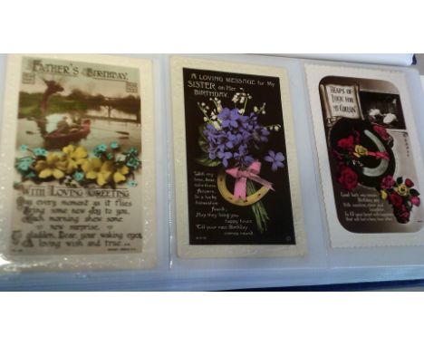 Postcards Collection-an album of vintage postcards-mostly Birthday and other greetings incl children (200 approx