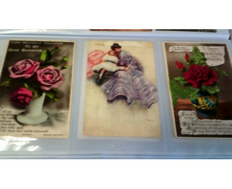 Postcards-An album of vintage greetings postcards mostly with flowers (120)